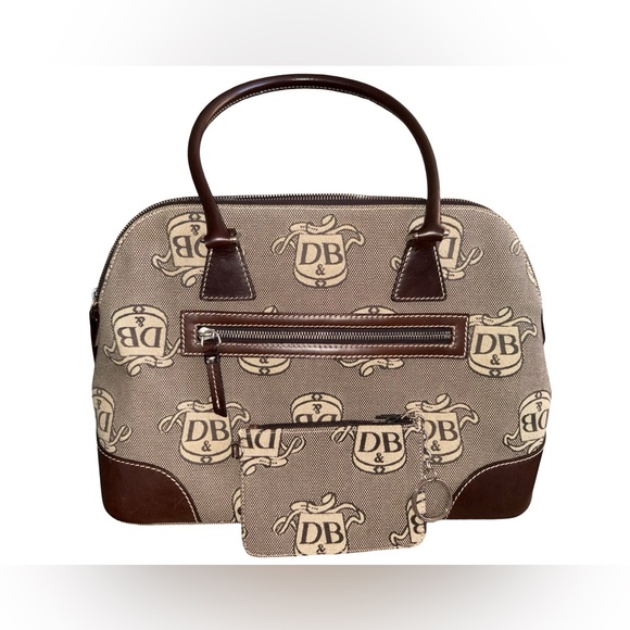 Dooney & Bourke Handbags - Dooney & Bourke DB Monogram Satchel Bag Brown Leather Trim Canvas&Coin Pouch